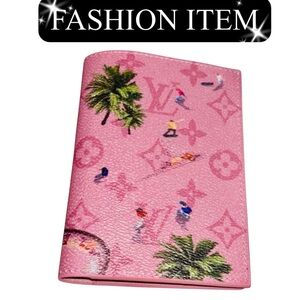 PASSPORT: Pink w/Green Palm Trees & Monogram, NIB